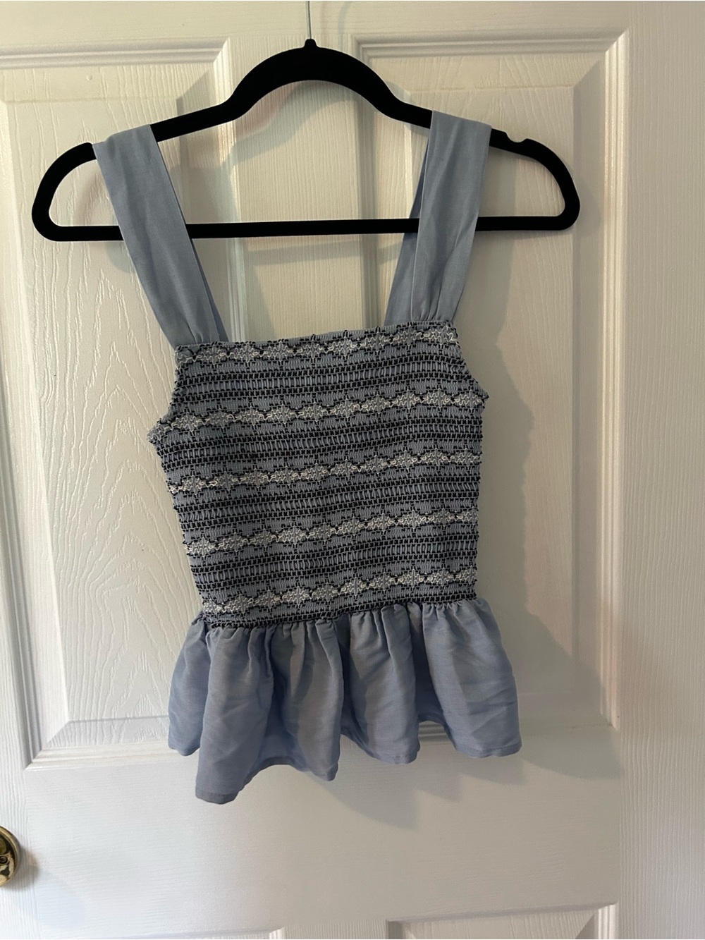 TCEC Light Blue Smocked Peplum Tank